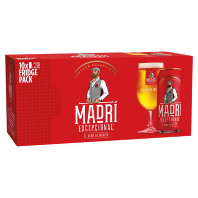 Madri Excepcional premium lager beer 10x440ml cans, imported from the UK