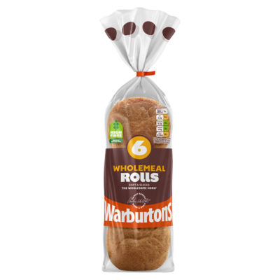 Warburtons 6 Sliced Wholemeal Rolls Wholemeal Bread Pack of 6