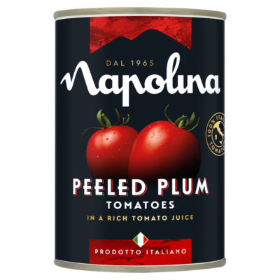 Napolina Peeled Plum Tomatoes in Rich Tomato Juice 400g, imported from the UK