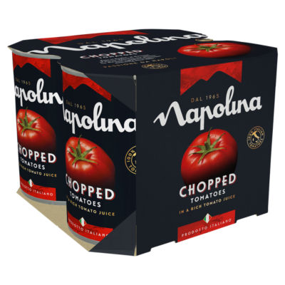 Napolina chopped tomatoes in rich tomato juice 4 x 400g, imported from the UK