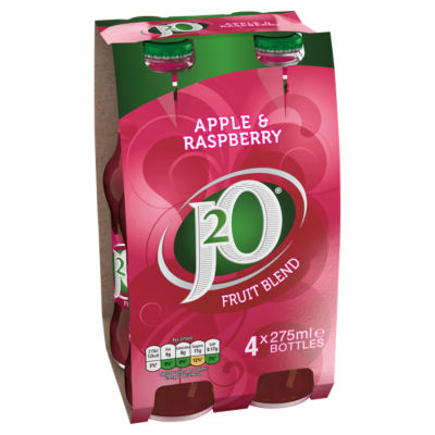 J2O Apple & Raspberry soft drink 4 x 275ml bottles, UK version