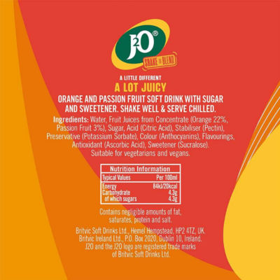 J2O Appelsin og pasjonsfrukt brusbokser 4 x 250 ml