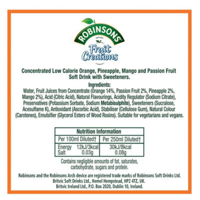Robinsons Pineapple, Mango & Passion Fruit squash 1L, imported from the UK