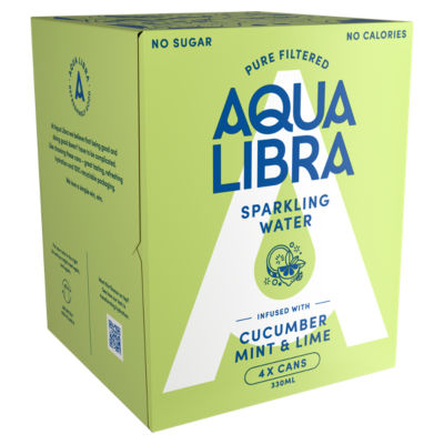 Aqua Libra Cucumber Mint & Lime Sparkling Water 4 x 330ml - British product