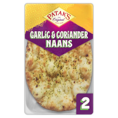 Patak's garlic and coriander naan breads, pack of 2, imported from the UK