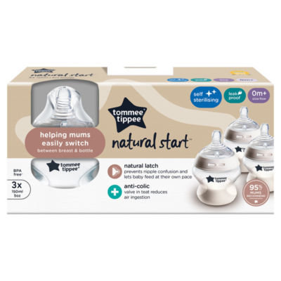 Tommee Tippee Natural Start Anti-Colic Baby Bottles Slow Flow 3x 150ml (British brand)