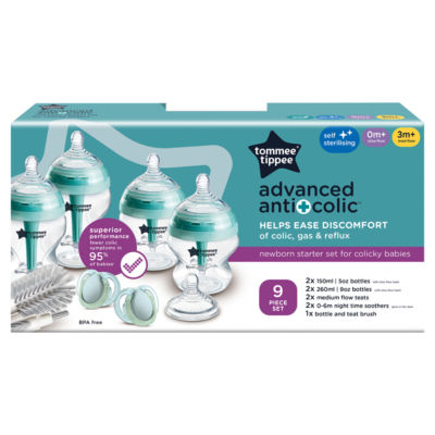 Tommee Tippee Advanced Anti-Colic Newborn Starter Set with 150ml and 260ml bottles (British brand)