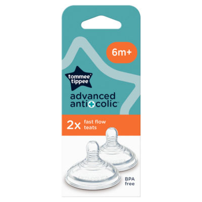 Tommee Tippee advanced anti-colic bottle teats fast flow 2-pack (British brand)