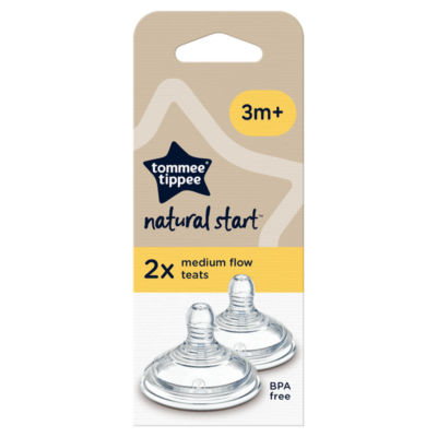 Tommee Tippee Natural Start Baby Bottle Teats Breast-Like Medium Flow for 3+ Months 2-Pack