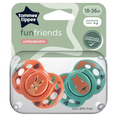 Tommee Tippee symmetrical soothers with steriliser pod for babies 18-36 months, 2-pack (British brand)