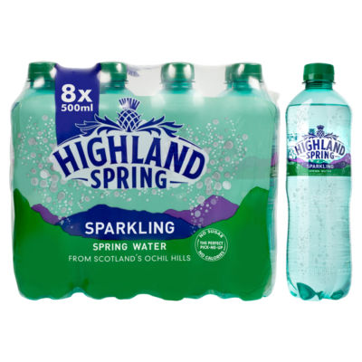 Highland Spring sparkling spring water 8 x 500ml, UK version