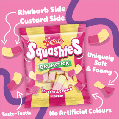Swizzels Rhubarb & Custard Flavour Drumstick Squashies 140g (British brand)