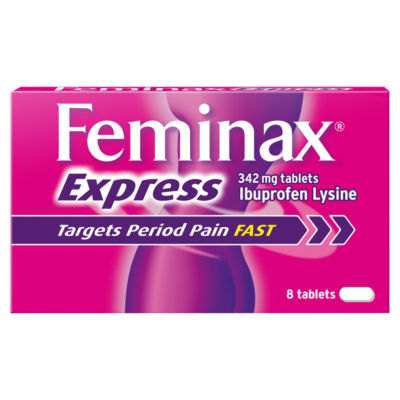Feminax Express Ibuprofen Lysine Period Pain Relief Tablets 8 Pack