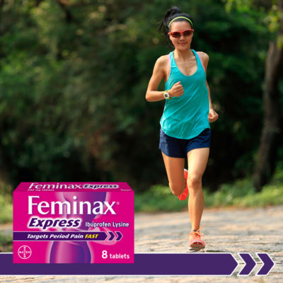 Feminax Express Ibuprofen Lysin Mensensmerter lindrende tabletter 8-pakning