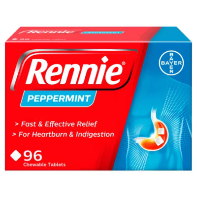 Rennie peppermint chewable antacid tablets 96 tablets, imported from the UK