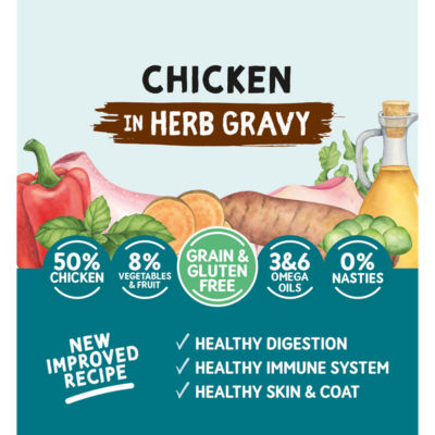 Naturo chicken in herb gravy dog food 390g, imported from the UK