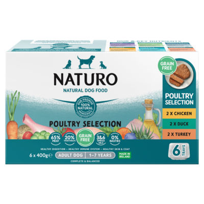 Naturo wet dog food Poultry Selection 6 x 400g, imported from the UK