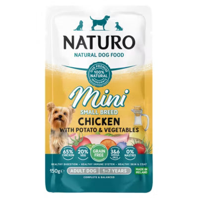Naturo dog food for small breed adult dogs chicken with potato and vegetables 150g, imported from the UK