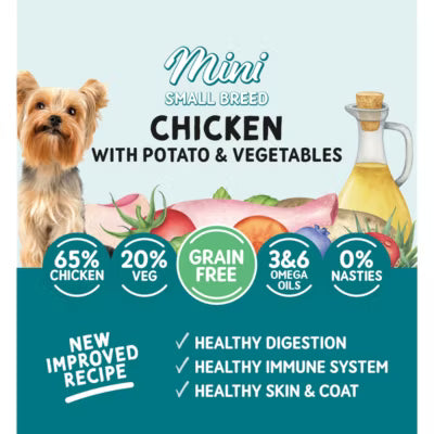 Naturo dog food for small breed adult dogs chicken with potato and vegetables 150g, imported from the UK