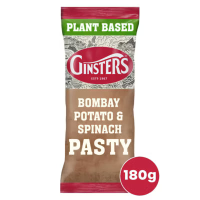 Ginsters Vegan Bombay Potato & Spinach Pasty 180g, UK version