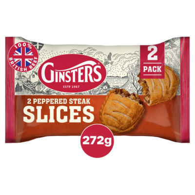 Ginsters peppered steak slices 272g, UK version pastry product