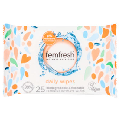 Femfresh biodegradable flushable feminine intimate wipes 25 pack - British product