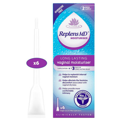 Replens vaginal moisturiser x6 pre-filled applicators, imported from the UK