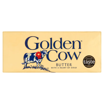Golden Cow branded salted butter 500g pack, UK version.