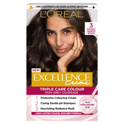 L'Oreal hair dye 3 Natural Darkest Brown, UK version