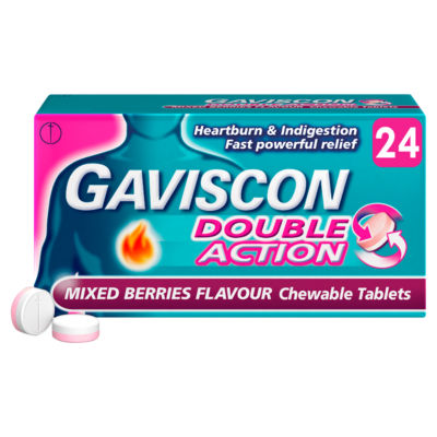 Gaviscon Double Action Mixed Berry Chewable Tablets 24 Count, UK version