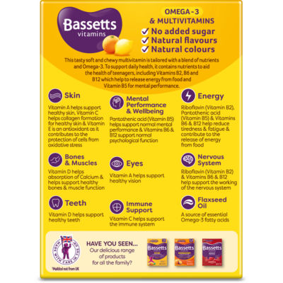 Bassetts Vitamins citrus flavour omega-3 & multivitamin gummies for teens 12-18 years 30 gummies - British product