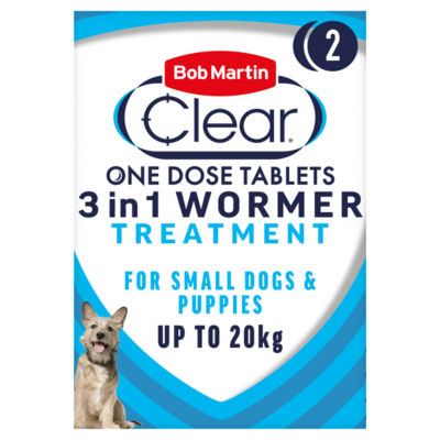 Bob Martin Clear 3in1 Flavoured Wormer Tablets for Dogs 2 Tablets - British product