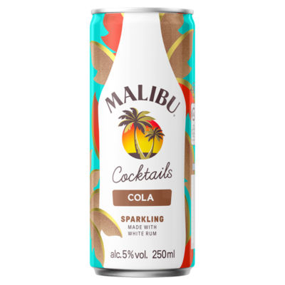 Malibu Coconut and Cola Pre-Mixed Sparkling Rum Drink Can 250ml