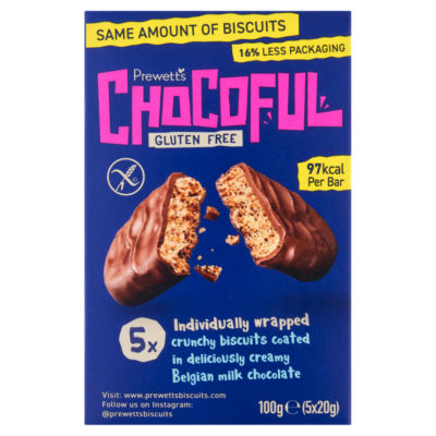Prewett's Chocoful gluten-free biscuit bars 100g, imported from the UK