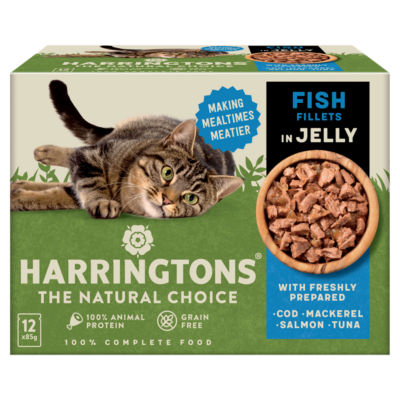 Harringtons wet cat food pouches fish in jelly 12x85g, UK version