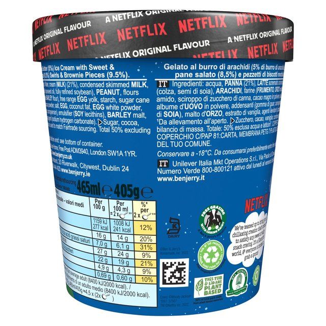 Ben &amp; Jerry's Netflix &amp; Chilll'd Peanut Butter Ice Cream Tub   465ml