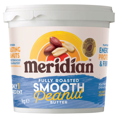 Meridian Smooth Peanut Butter Palm Oil Free 1kg, imported from the UK