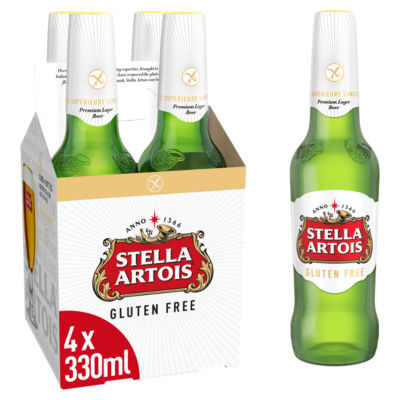 Stella Artois gluten-free lager beer 4x330ml bottles (British brand)