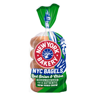 New York Bakery Co Red Onion Chive Bagels 5 pack, imported from the UK