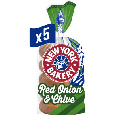 New York Bakery Co Red Onion Chive Bagels 5 pack, imported from the UK