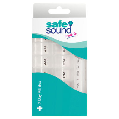 Safe + Sound Health 7 Day Pill Box with Pill Cutter - Medication Organizer