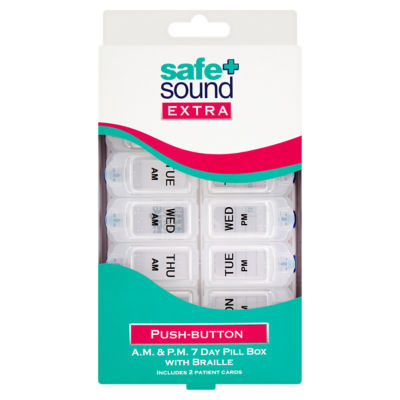 Push-button 7-day pill box with Braille (British brand)