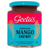 Geeta's Premium Mango Chutney jar packaging holding 230g, UK version