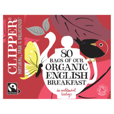Clipper Fairtrade Organic English Breakfast unbleached plastic-free tea bags 232g - British product