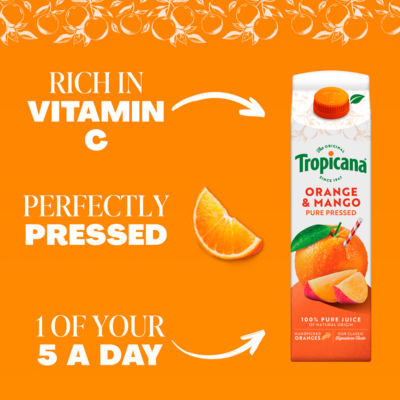 Tropicana orange and mango fruit juice 850ml (British brand)