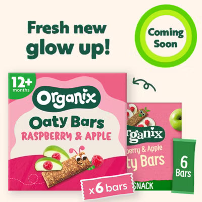 Organix raspberry apple soft oaty bars 138g multipack, imported from the UK