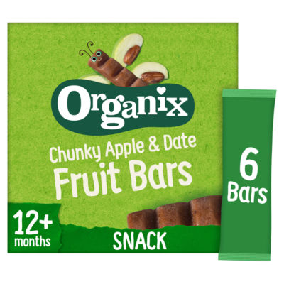 Organix apple & date fruit bars 6x17g, imported from the UK