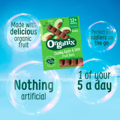 Organix apple & date fruit bars 6x17g, imported from the UK