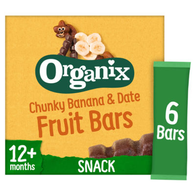Organix banana & date fruit bars multipack 6x17g, imported from the UK