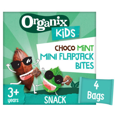 Organix choco mint mini flapjack bites, imported from the UK